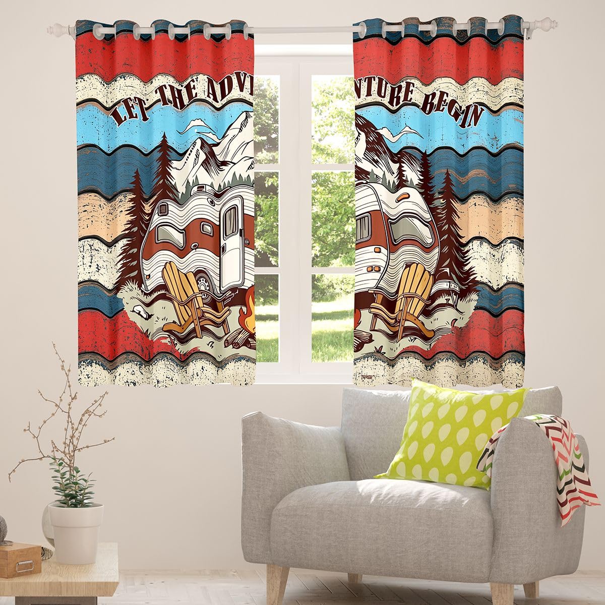 Lot de 2 rideaux de fenêtre rétro pour camping-car - Pour garçons et filles - Taille L - 175 x 140 cm