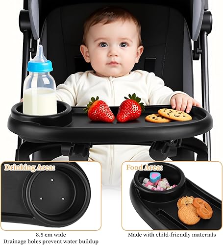 Miniatura 4 de Bandeja universal para refrigerios para cochecito compatible con Mockingbird y la mayoría de los demás, bandeja universal ajustable para cochecito