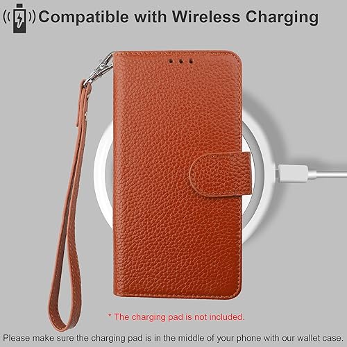 Miniatura 7 de Bocasal Funda de piel auténtica tipo cartera para iPhone 11, carga inalámbrica, bloqueo RFID, soporte para tarjetas de crédito, función atril, funda