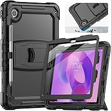 SEYMCY Shockproof Case for Lenovo Idea Tab 11 inch 2025/ Tab M11/ K11 11" 2024, Full-body Protection Case with Screen Protector, Built-in Folding Stand, Pencil Holder, Black