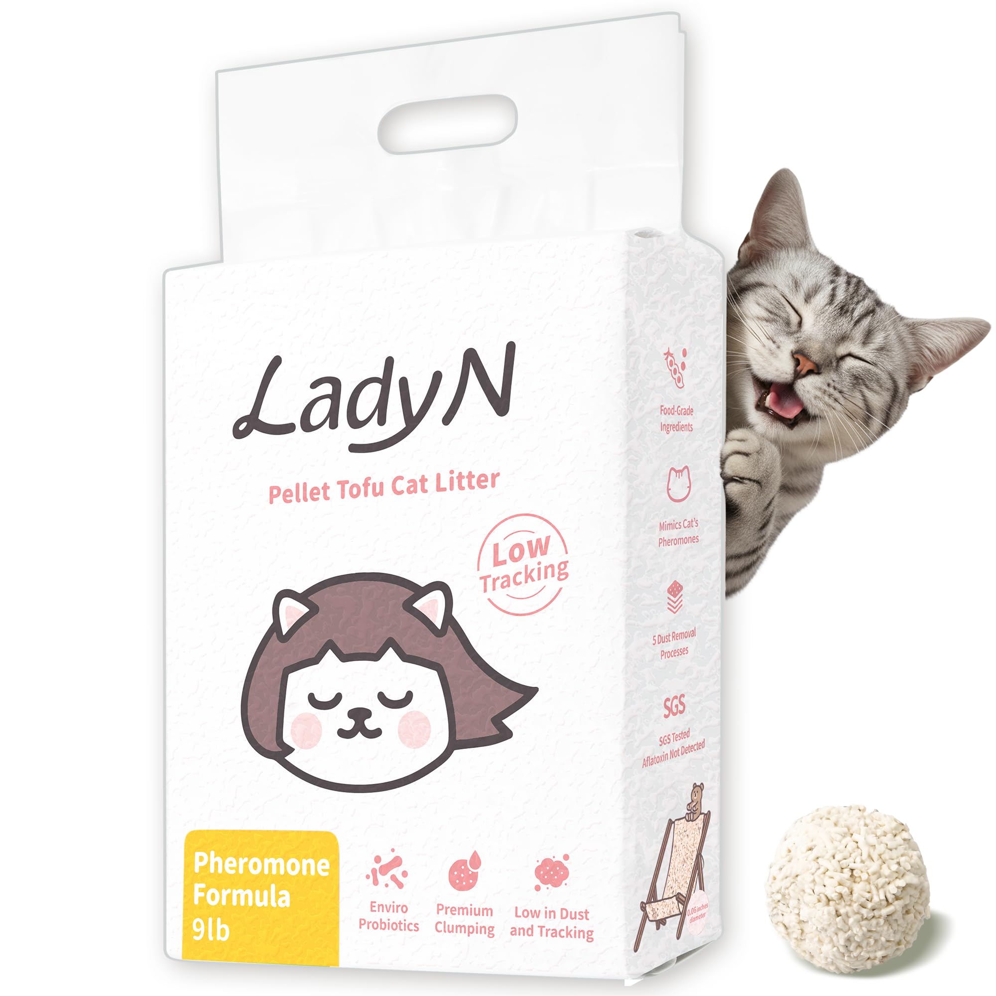 Lady N Cat Attract - Arena de tofu - Fórmula atrayente natural para entrenamiento de cajas de arena, feromonas calmantes para hogares con varios gatos, forma clásica de pellets para caja de arena