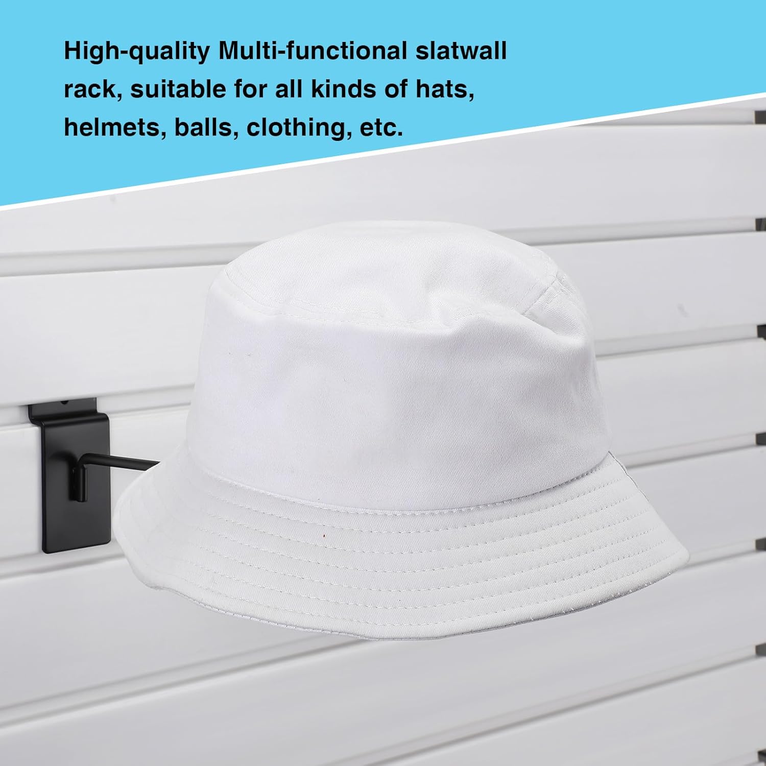 Kigley 12 Pcs Hat Display Wall Mount, Metal Hat Helmet Rack Retail Store Display Shelves Organizer, Slat Wall Accessories for Home Retail Shop Racks Craft Show Garage (Black)