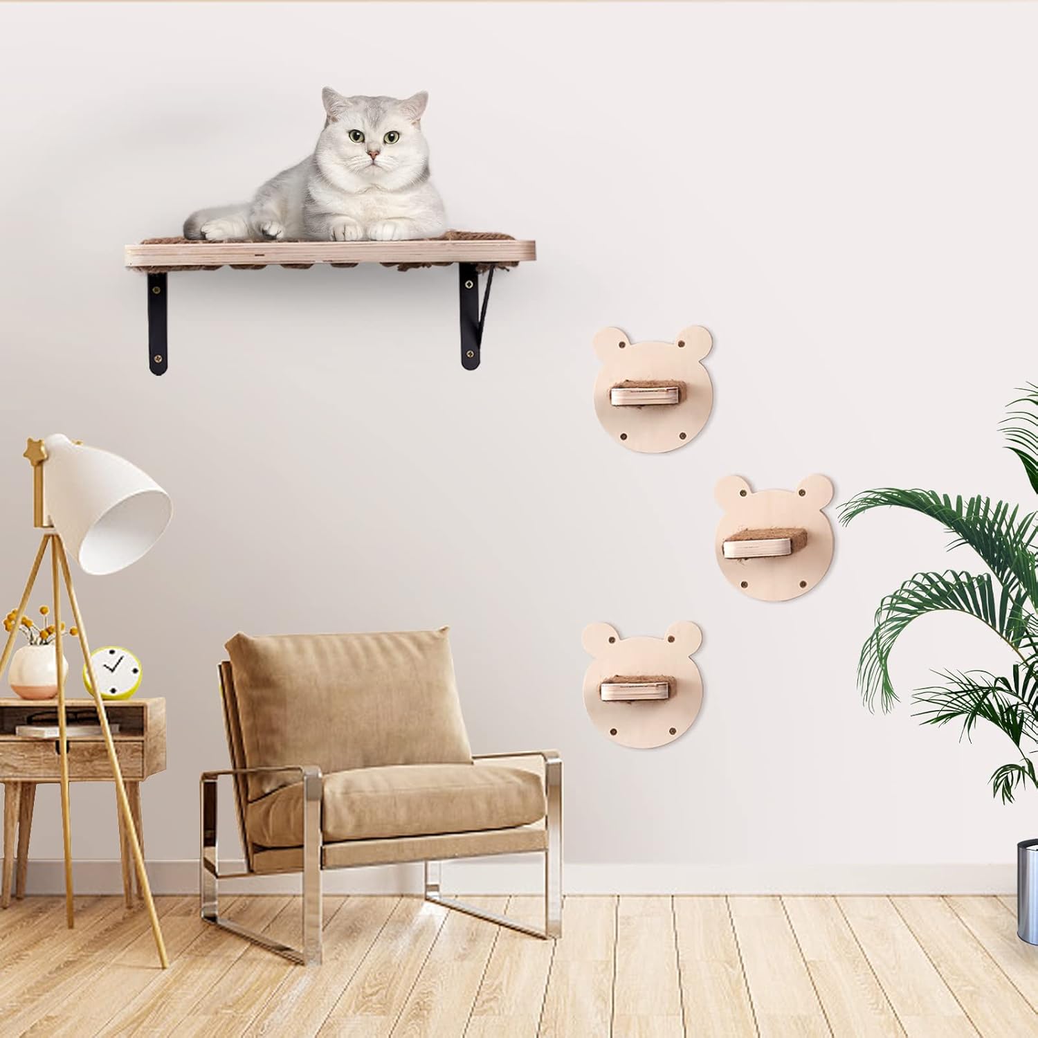 INRLKIT Cat Wall Shelf and Cat Perch, 4Pcs Cat Wall Steps Set for
