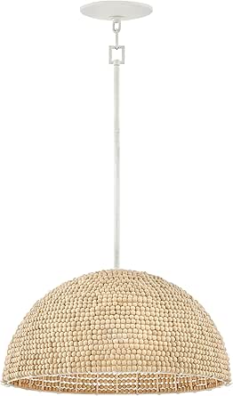Hinkley Dalia Large Single Light Pendant, Hand-Strung Wooden Beads, Convertible, Textured Plaster Finish