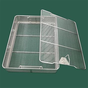 Medical 304 Stainless Steel Cleaning Basket with Cover, Instrument Tray and Mesh Perforated Baskets,Instrument Sterilization Tray Baskets,for Hospital, Clinic,30 * 30 * 7cm