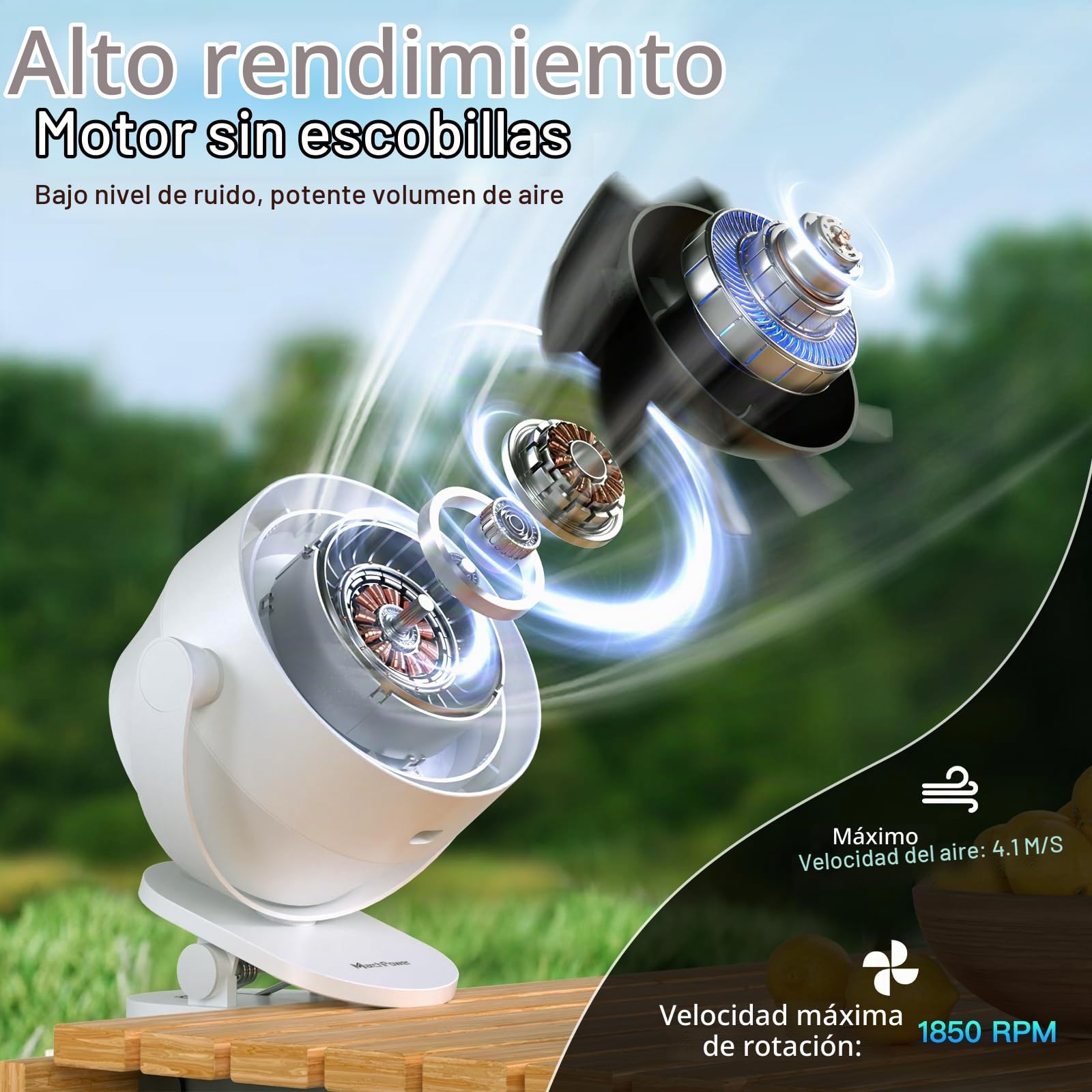 Marchpower Mini Ventilador de Mesa 100 Velocidades USB Ventilador Silencioso Portatil LED Pantalla 3 en 1 Potente Pinza Rotación de 360°con Clip Recargable para Oficina Sport Hogar Camping
