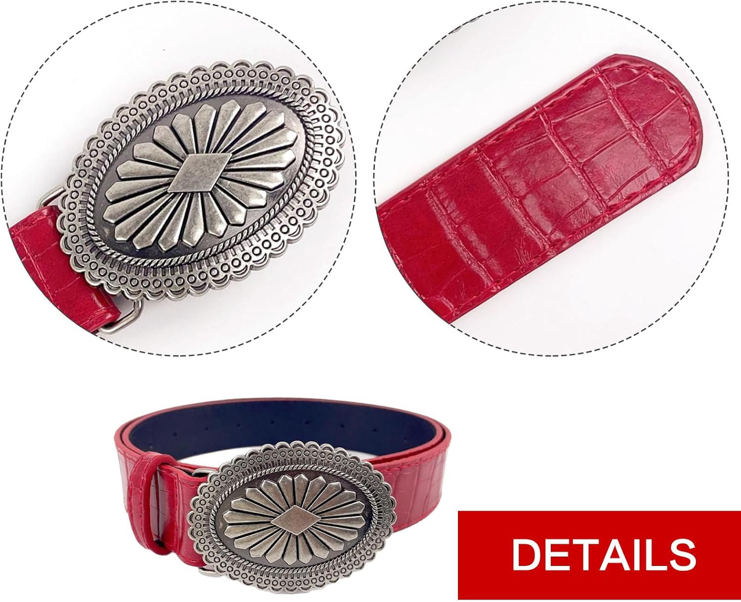 Red Leather Belt for Women, Western Cowgirls Belts Ladies Y2K Country Waist Belt for Pants Jeans Dress Cowboy Cowgirls Belt - Image 3