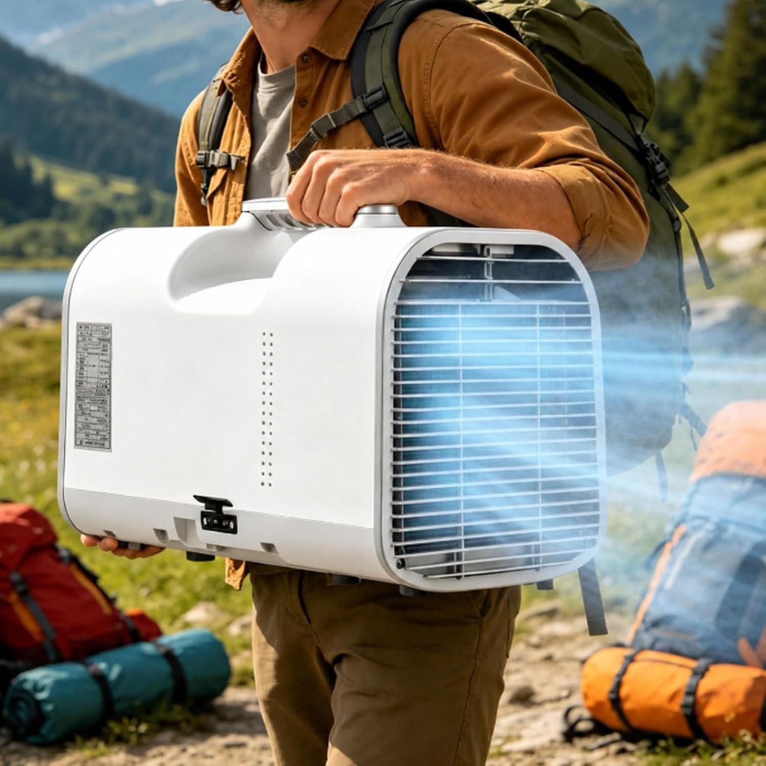 Przenośny klimatyzator parowy 4400-5100 BTU, wentylator 4 w 1 z nawilżaczem i trybem nocnym, AC do kampera, przyczepy kempingowej i namiotu, reflektor, 1500 W, 1500 W 1500 W