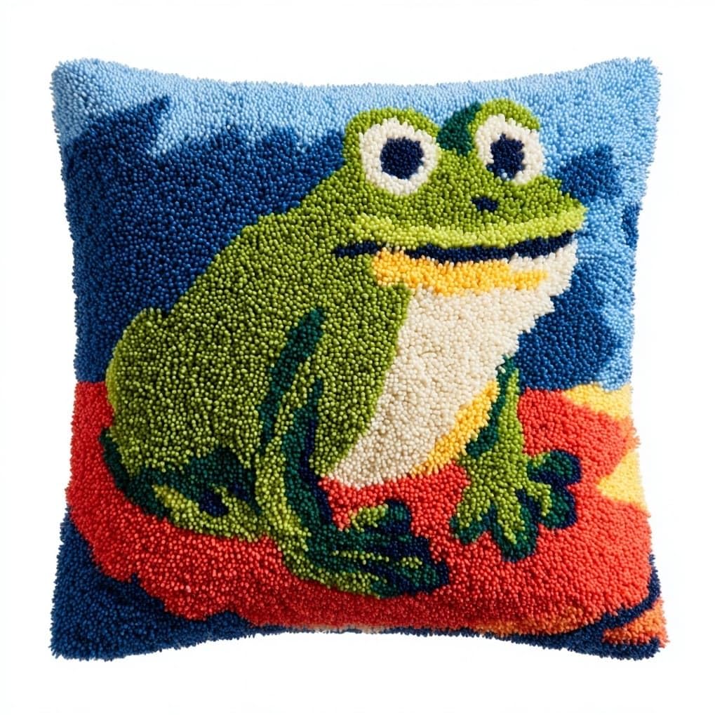 AxiangziK Latch Hook Pillow Kit 17x17in,Cartoon Frog