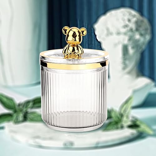 Miniatura 5 de LEICURACE Bear Qtip Holder soporte para hisopos de algodón dispensador de contenedores organizadores de encimera de baño para almohadillas de