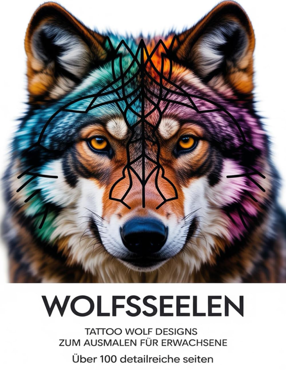 Wolfsseelen – 100 Tattoo-Ausmalbilder für Erwachsene: Mystische Wolfsmotive zum Ausmalen, Entspannen und Kreativwerden