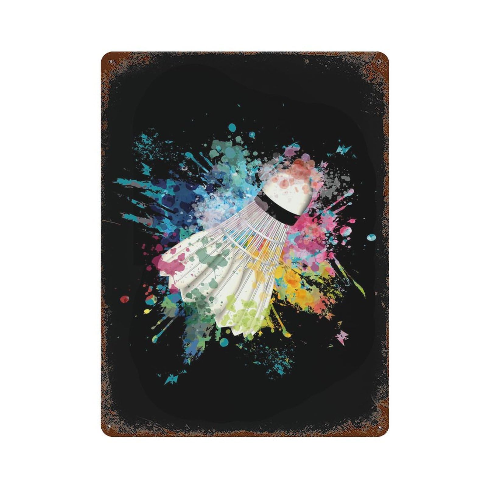 Badminton Color Explosion Retro Metal Sign 15.7"x11.8", Vintage Wall Decor for Garage, Pub Or Kitchen