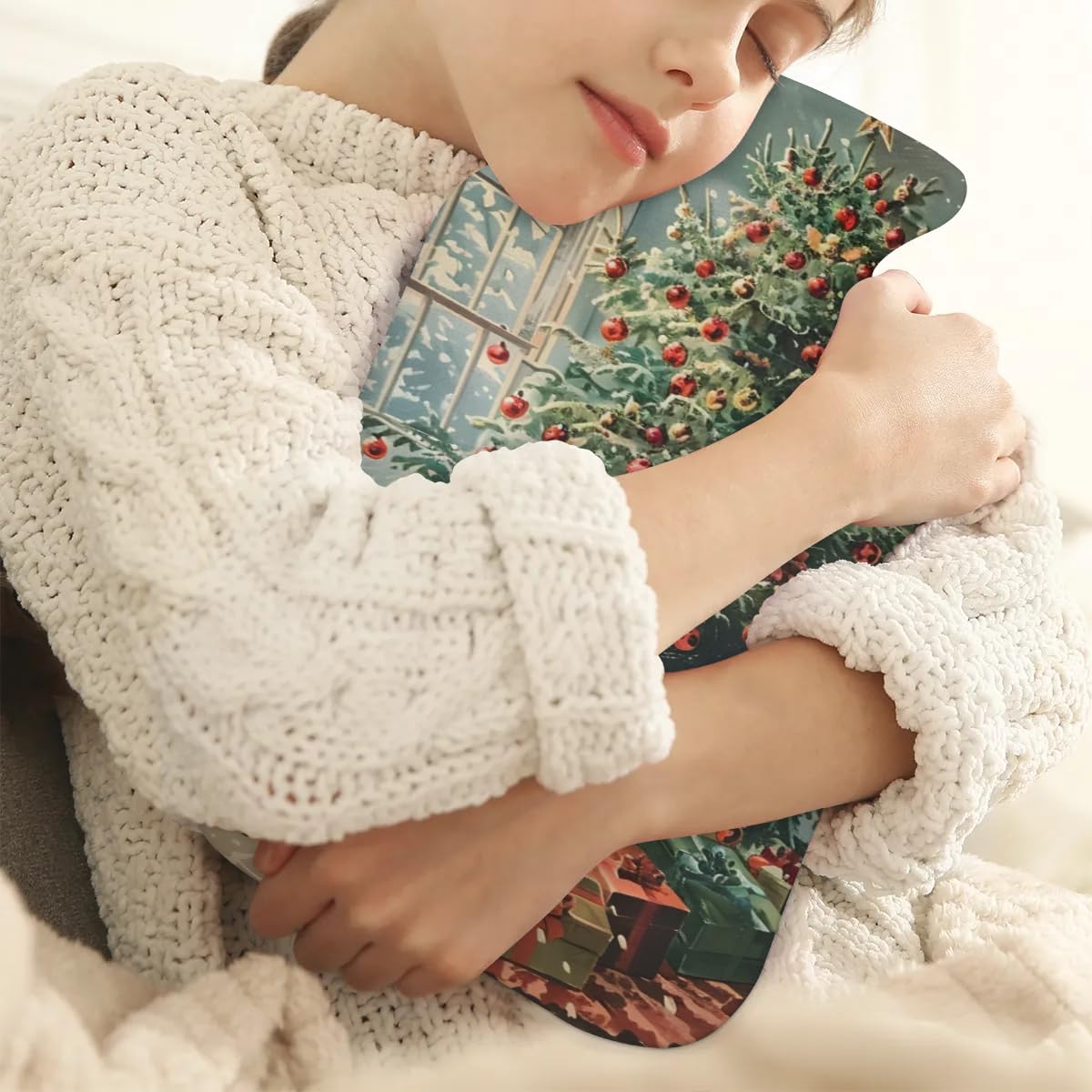 Hot Water Bottle with Soft Cover,2L Retro Tree Hot Water Bag for Hot and Cold Compress, Hand Feet Warmer, Christmas Festivals Rubber Hot or Cold Water Bottle Halloween Christmas Decorations