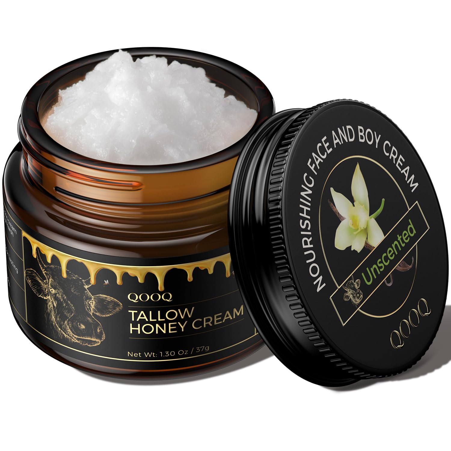 100% Grass Fed Beef Tallow for Skin with Raw Honey & Beach Rose Oil – Whipped Organic Moisturizer for Sensitive & Eczema Skin – Natural Face/Body Lotion, Unscented, 1.3 oz