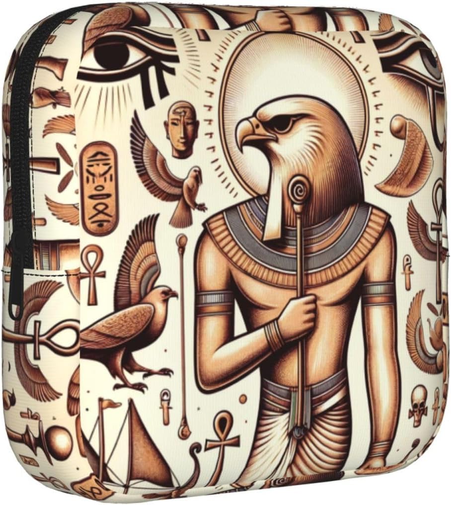 Egypt-Eye-of-Horus-Ankh Portable Period Pad Pouch for Women, Sanitary Napkin Storage Bag with Zipper for Outdoor Use