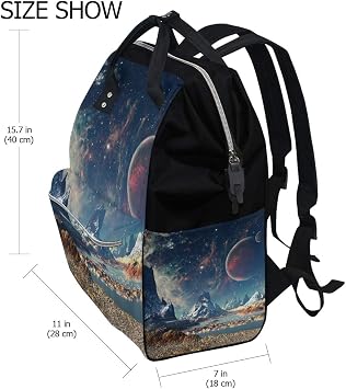 Large Diaper Bag Backpack Alien Planet Moon And Mountains Cosmetology Bag Waterproof Hairstylist Traveling Bag