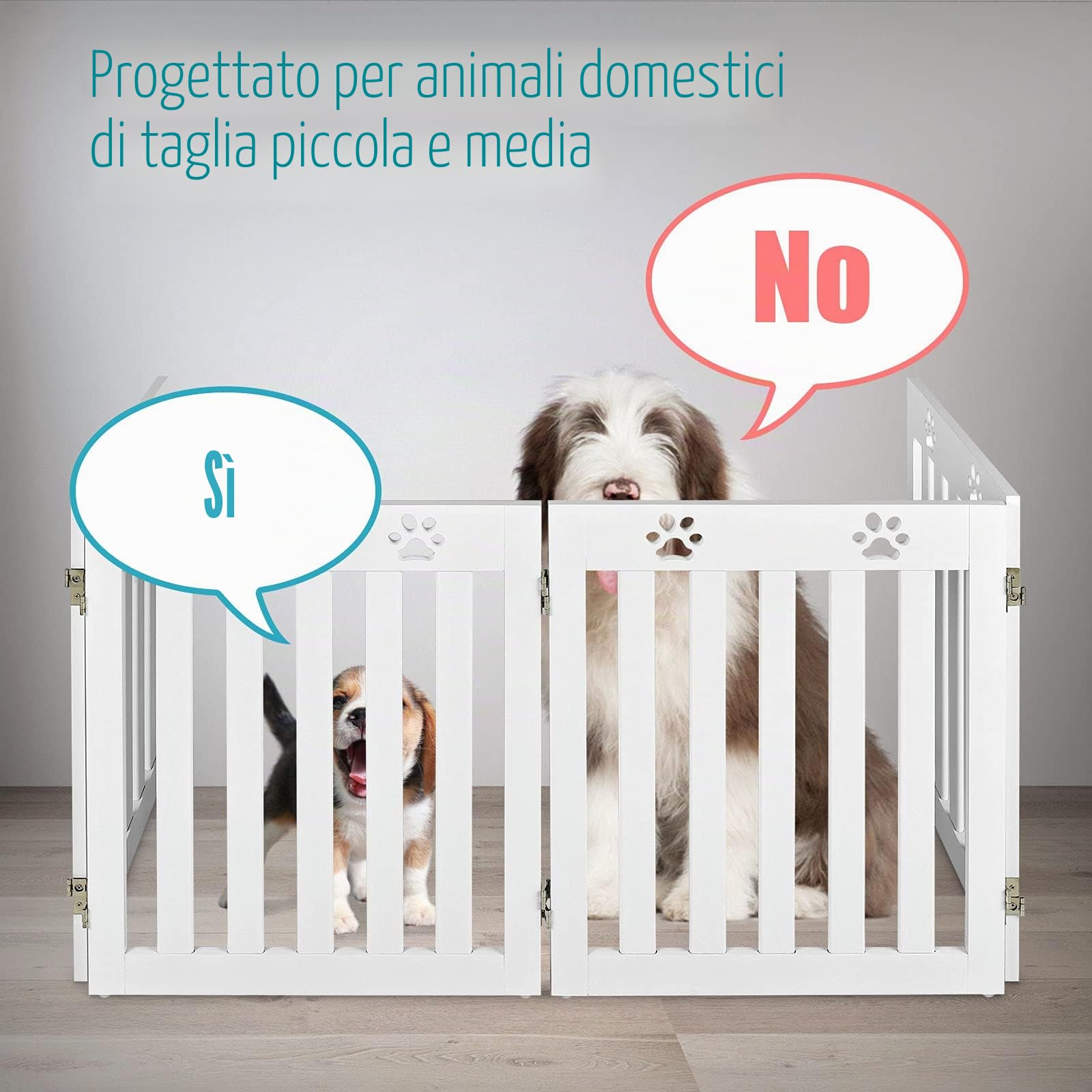 RELAX4LIFE Barriera per Cani, Ringhiera di Sicurezza Estensibile Portatile Pieghevole, Cancelletto di Protezione per Corridoio, Scale e Porte, Cancello per Cani per Interni (Bianco, 4 Pannelli)