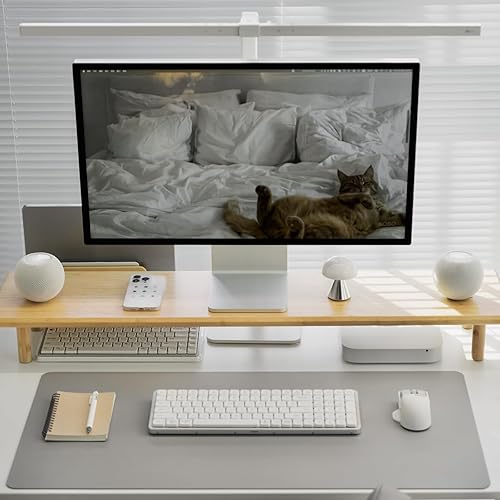 Miniatura 2 de Soporte elevado de bambú para monitor dual con almacenamiento debajo, estante de escritorio ergonómico para PC, computadora, impresora, TV para el