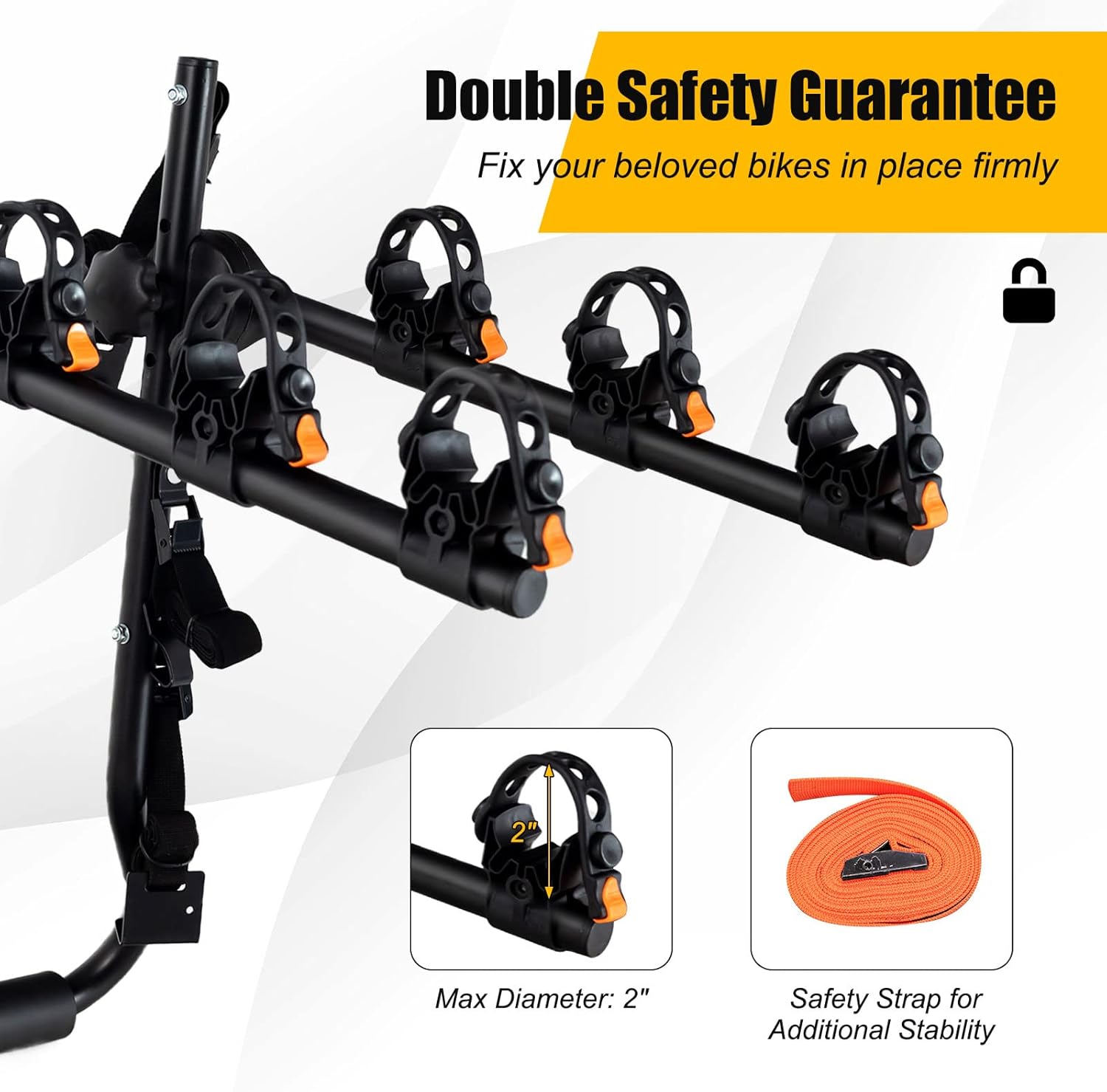 GYMAX Bike Rack, Trunk Mounted 3 Hitch Rack with 2”Receiver & Double Safety Guarantee, Folding Heavy Duty Adjustable Bicycle for Cars, Trucks, SUV's and Minivans Black