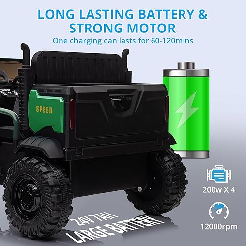 Miniatura 3 de Camión de paseo para niños de 24 V con control remoto, vehículos utilitarios eléctricos UTV con cama volquete, motores 4WD de potencia 4x200W,