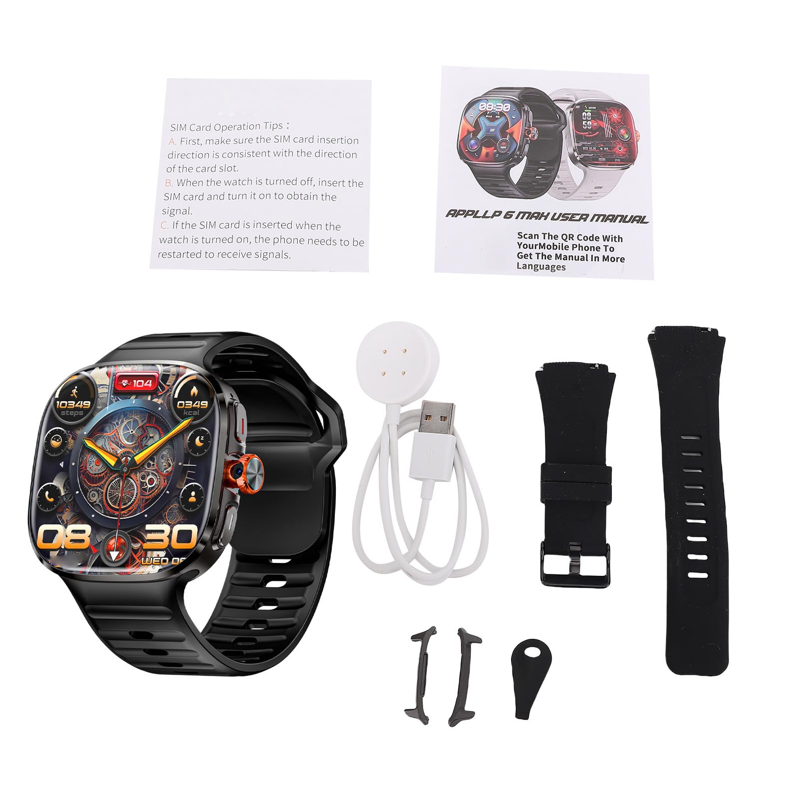 Luocute 4G Smart Watch z 2,16-calowym Ekranem Dotykowym, WiFi GPS BT Smartwatch, Tłumaczenie w Czasie Rzeczywistym AI, Karta SIM Nano SIM, Niezależna Rozmowa Telefoniczna, śledzenie (BLACK)