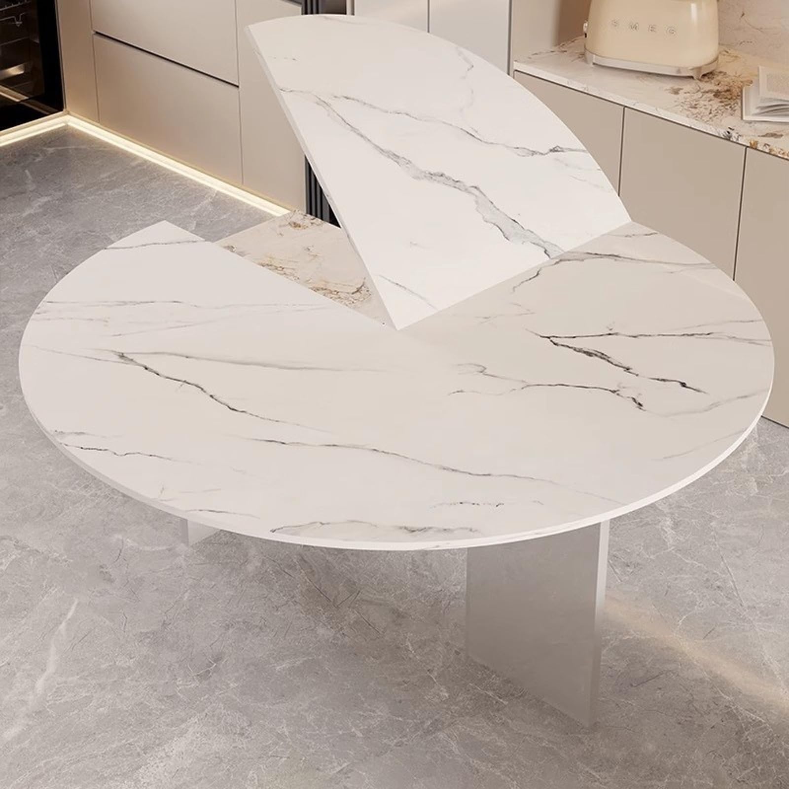 Four-fold Collapsible Round Tabletop Extension Panel, Replacement Tabletop, Legless Temporary Card Table, Suitable For Home, Backyard, And Dining Room Use(Marble,Diameter 180cm/70.9in)
