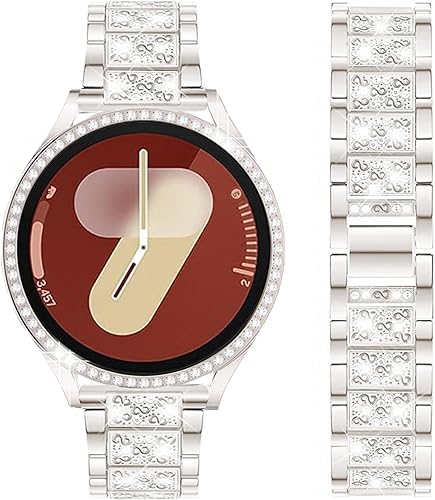 Vista 212 de Correas compatibles con Samsung Galaxy Watch FE / 5/4 de 1.575 pulgadas, correa de metal con diamantes de imitación brillantes de 0.787 pulgadas