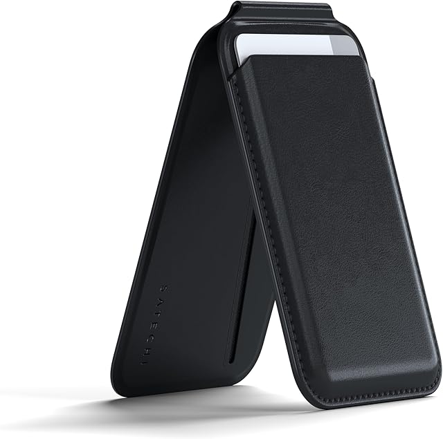 SATECHI Portfel Magnetyczny Z Magsafe I Stojak Klapką, Portfel Na iPhone Z 4 Miejscami Na Karty, Klapka Przednia Z funkcją NFC Dla iPhone 15, iPhone 14, iPhone 13, iPhone 12 - Skóra Wegańska, Czarnym