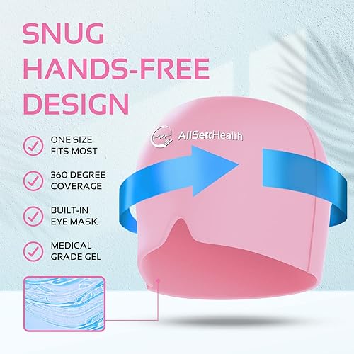 Miniatura 4 de Paquete de 2 sombreros de cabeza para aliviar la migraña, para aliviar el dolor de cabeza y migraña, paquete de hielo de gel frío con compresa de