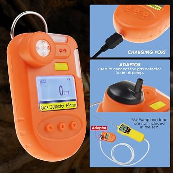 H2S Monitor Gas Detector Gas Monitor H2S Audible Alarm, Visual Gas 0-1000opm Monitor Personal Rechargeable Gas Sniffer Alarm with LCD H2S Sensor Poisoning Alarm
