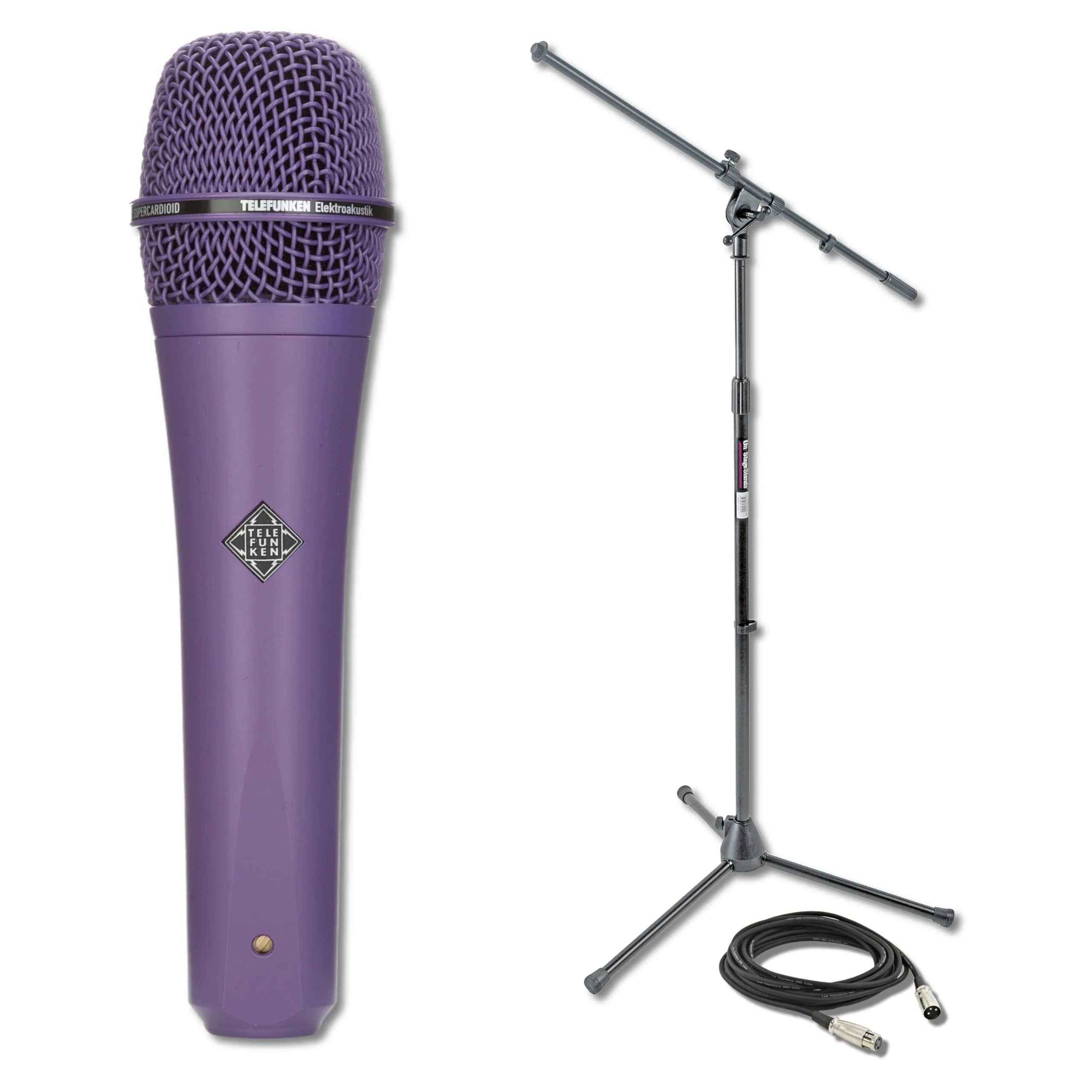 Telefunken M80 Purple Dynamic Handheld Vocal Microphone with On-Stage MS7701B Boom Microphone Stand and Professional Grade XLR Cable