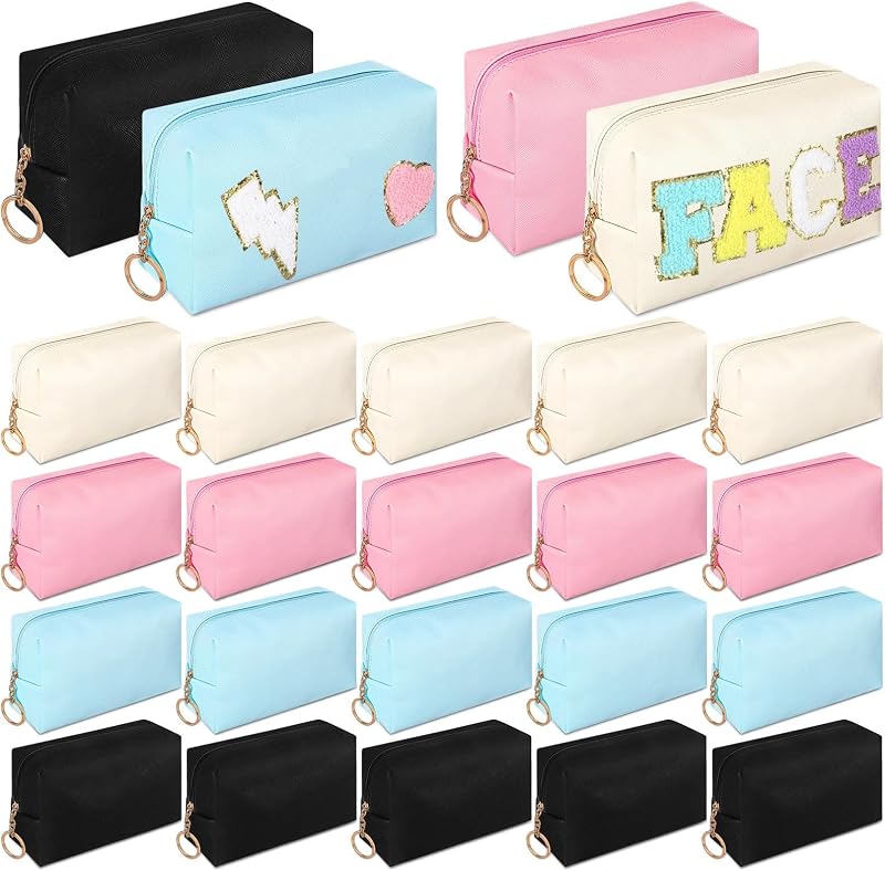 Necessaire de maquiagem Chunful em couro sintético PU, cores variadas, Pacote com 24