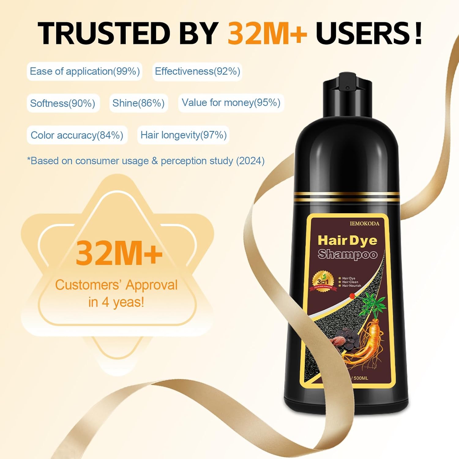 Dark Brown Hair Dye Shampoo 3 in 1 for Gray Hair Coverage, Long-lasting Hair Color Shampoo Easy At-Home Use, Safe and Gentle Formula for All Hair Types 16.9 Fl Oz (Dark Brown) - Image 6