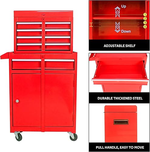 Miniatura 4 de Cofre de herramientas rodante de alta capacidad de 5 cajones con ruedas, armario de almacenamiento de herramientas con cajones con cerradura, gran