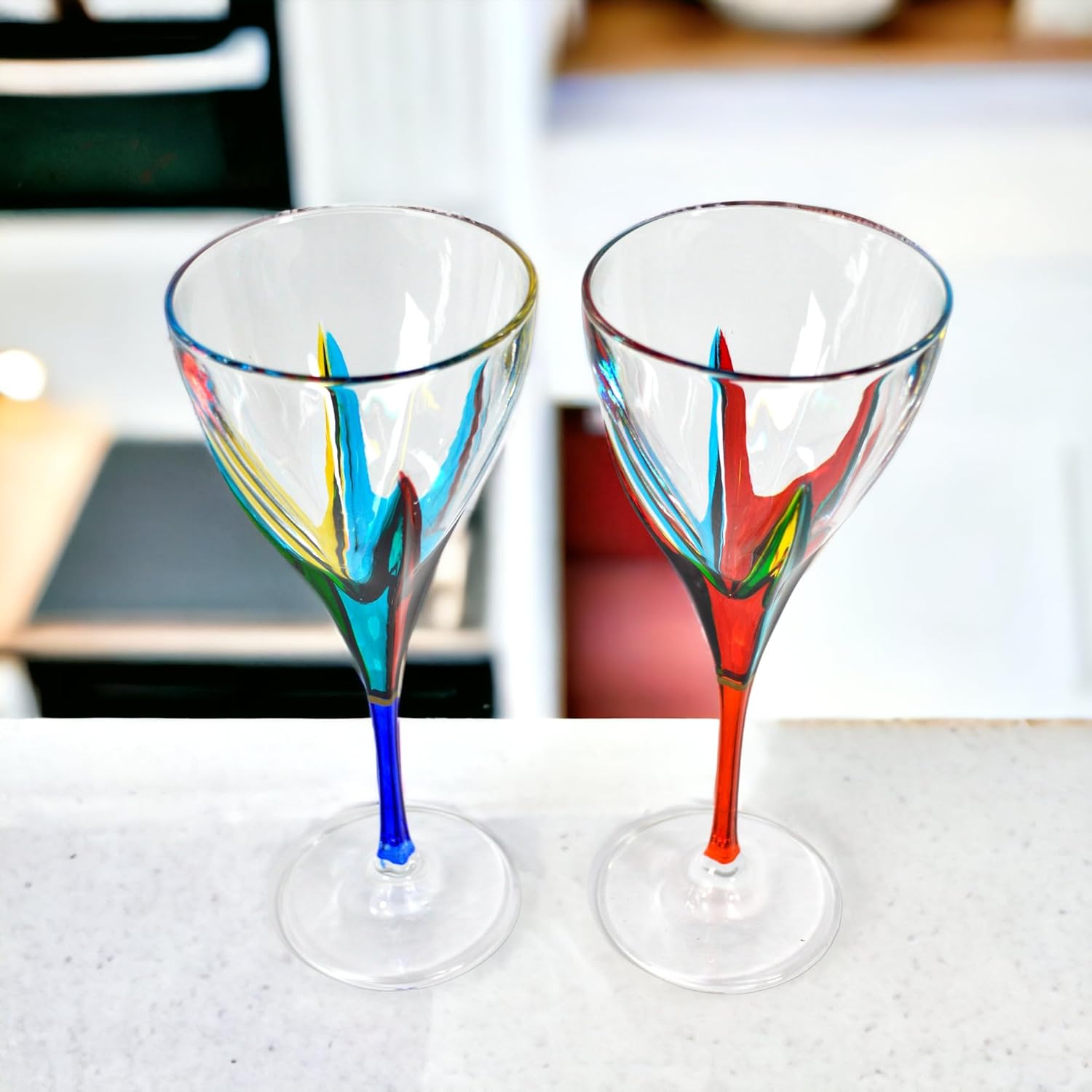 Crystal Italian Wine Glasses, Set of 2, Fusion, 8 OZ Glasses, Colorful Stems, Luxury Crystal Glassware Wine Goblets, Unique and Modern Wine Glasses, Great for Red or White, Unique Gift, Made In Italy