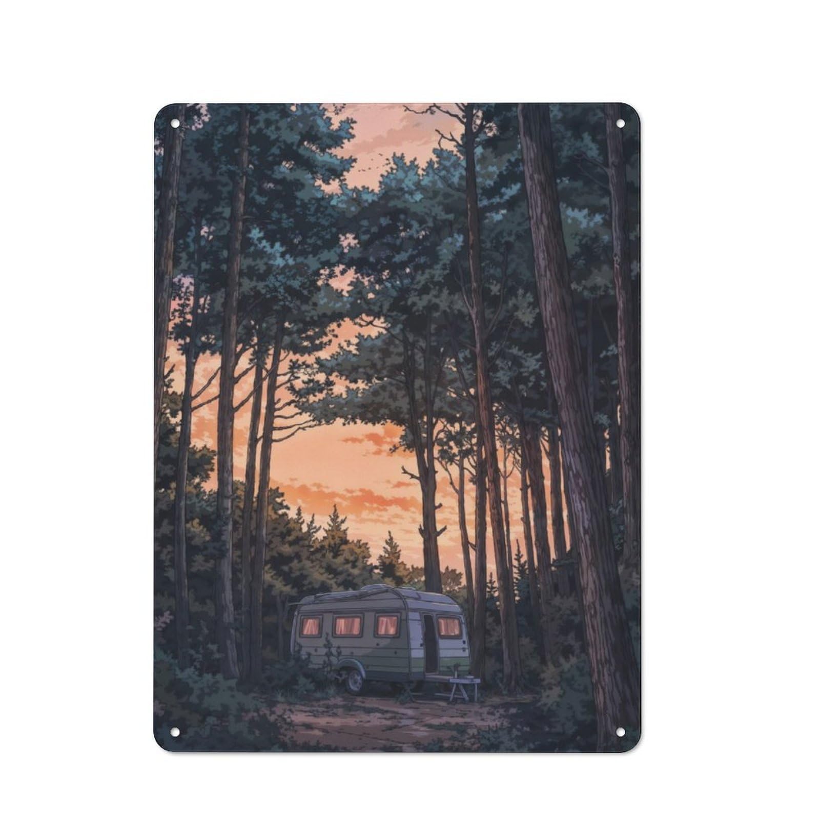 Junmoney Camper Van Forest 40X30cm Retro Metal Sign With For Café Or Restaurant, For Collectors Decorating Cafés And Restaurants
