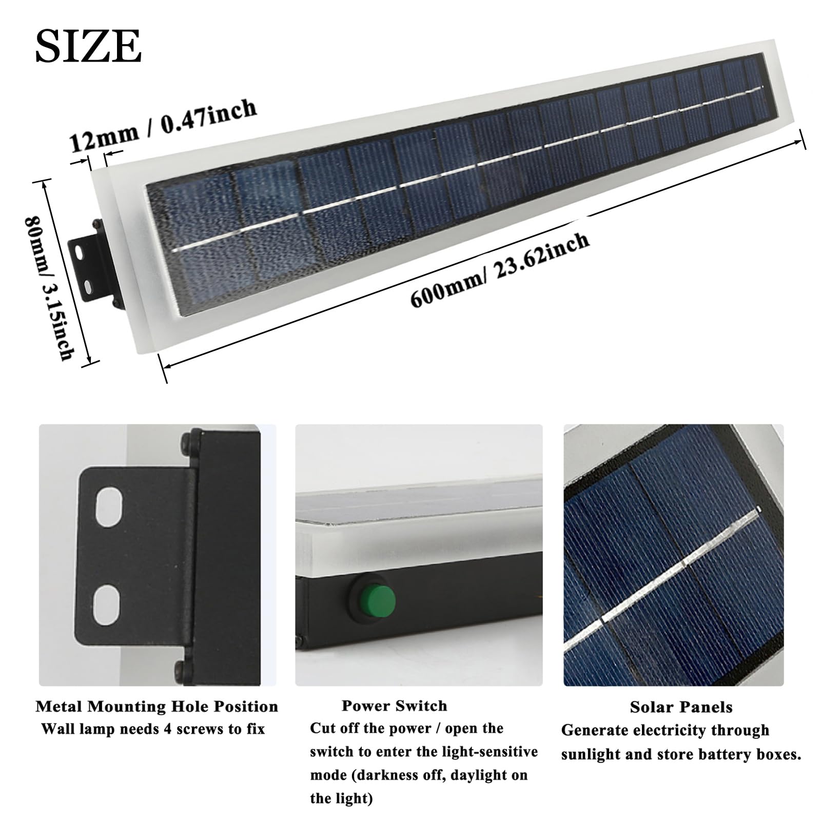 Lange Wandleuchte Aussen Solarbetriebene LED Wandlampe Kabellos, 10W Solar Außenwandleuchte IP65 Wasserdichte Schwarz Wandbeleuchtung Außen für Villa Porch Veranda, Neutralweiß 4500K