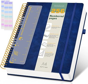 B5 Spiral Notebook Journal 7.6 x 10, 300 Numbered Pages Hardcover Leather Journals for Women Men, Large Lined College Ruled Notebooks, 100GSM Thick Paper, Spiral Bound Journal for Work School, Navy