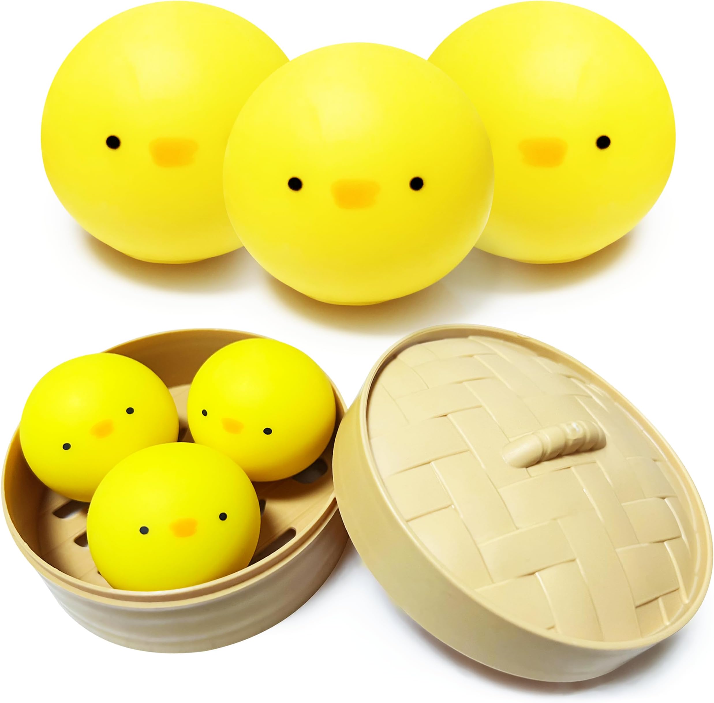 Mini Chick Dumpling Squishy Fidget Toys (3 Pack) Stress Balls for Kids Squishy Squeeze Ball, Stress Relief Toy Party Favors Easter Chicks Basket Stuffer