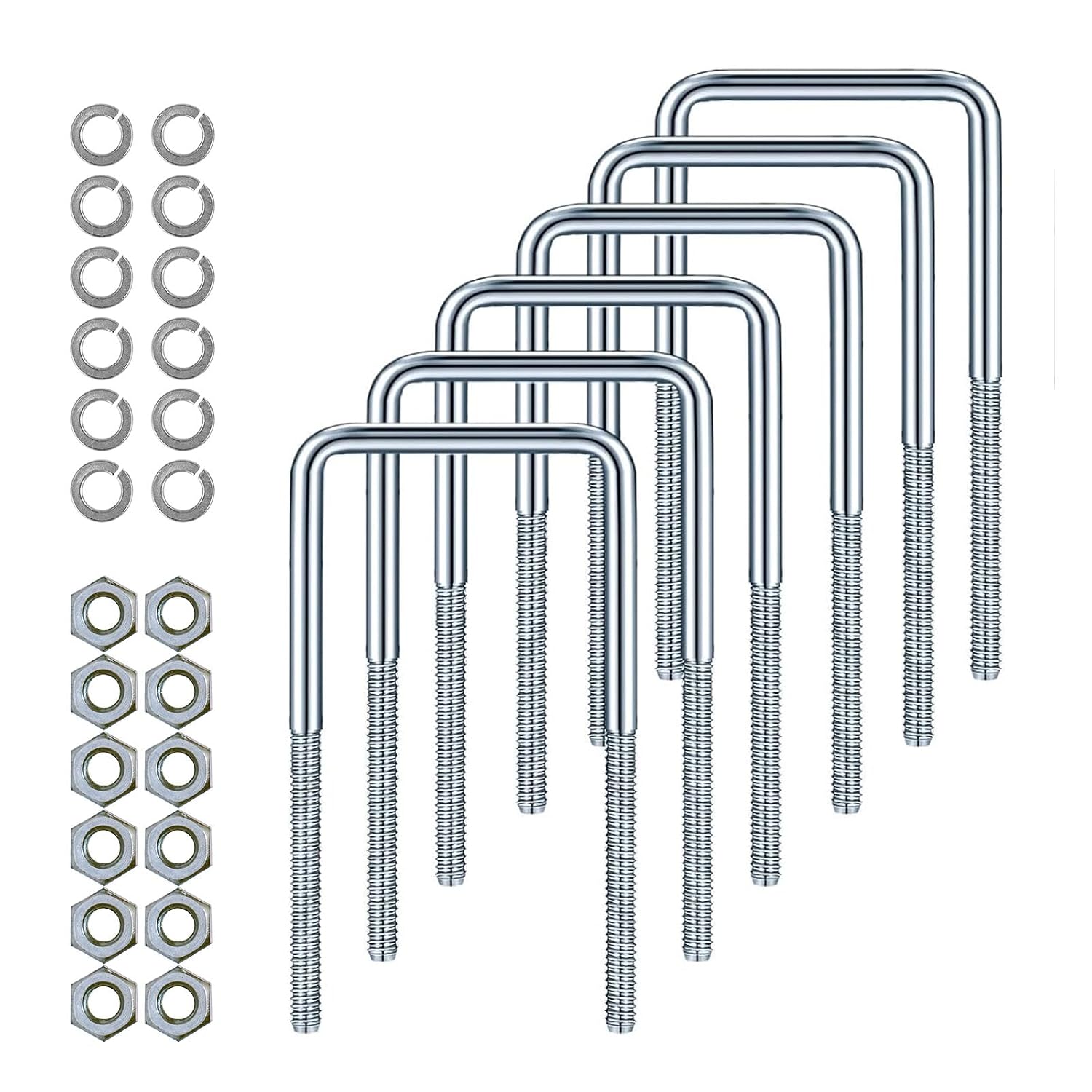 3" W x 7.1" L Zinc-Plated U-Bolts with Nuts and Spring Washers for Boat Trailer Tubes, Rectangular Wood and Metal Objects, Square Zinc-Plated Bolts (M10 x 80mm x 180mm