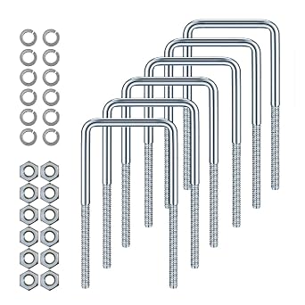 3" W x 7.1" L Zinc-Plated U-Bolts with Nuts and Spring Washers for Boat Trailer Tubes, Rectangular Wood and Metal Objects, Square Zinc-Plated Bolts M10 x 80mm x 180mm
