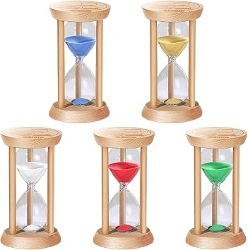 Sand Hourglass Timer, 1/2/3/5/10 Minutes Wooden Sand Clock, Colorful Hour Glass Reloj De Arena, Small Sandglass Timer for Classroom, Home Decorative, Games 5 pcs