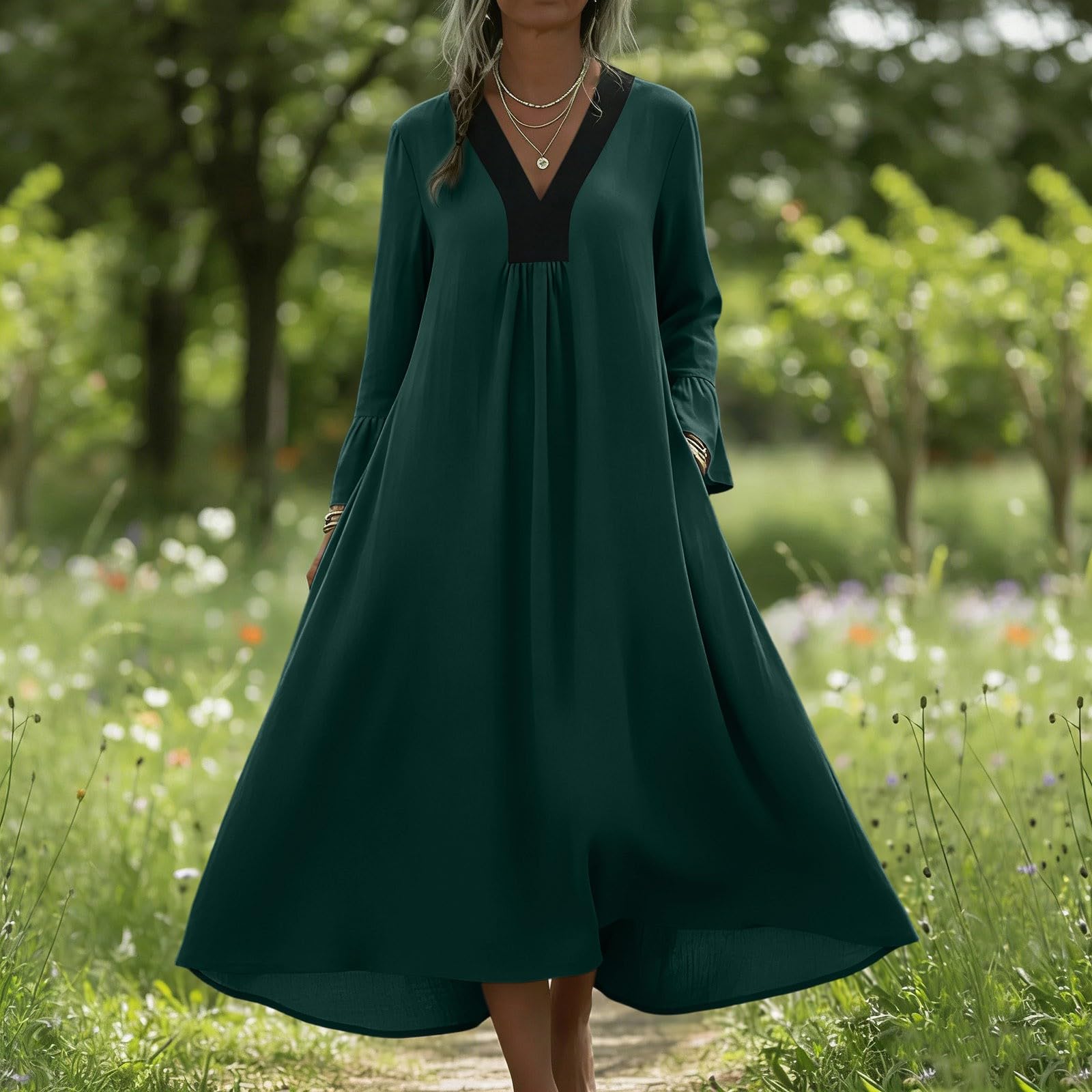 2026 trapèze élégante décontractée Manches Longues col Tendance Jupe idéale Quotidien Femme Casual Dress