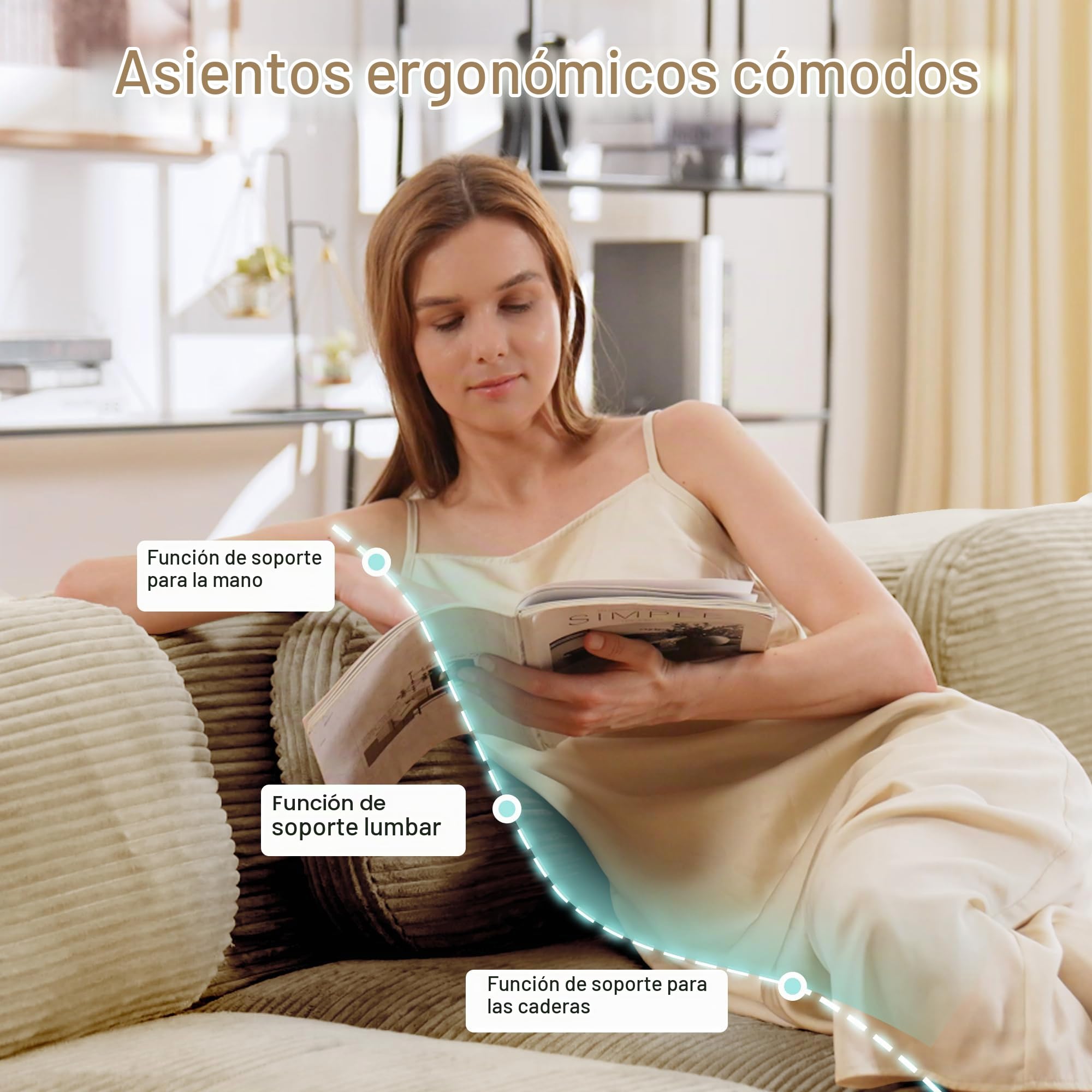 Sofá esquinero moderno de 298 cm con taburete, sofá modular de pana en forma de L, sofá comprimido de 3 a 6 plazas para salón, asiento extraprofundo, no requiere montaje
