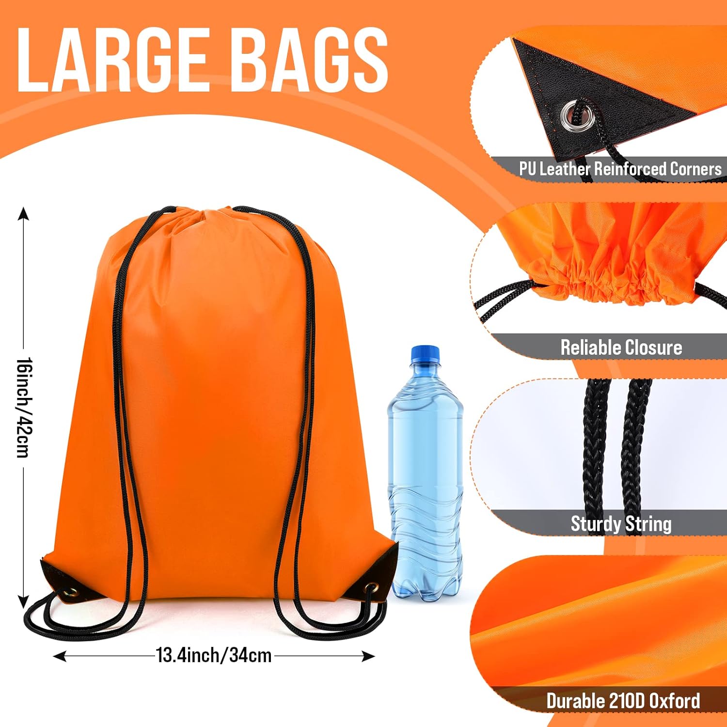 Canlierr 100 Pieces Drawstring Backpack Bags Bulk Back Sack String Bags Cinch Storage Bags for Gym School Travel DIY Gifts (Orange)