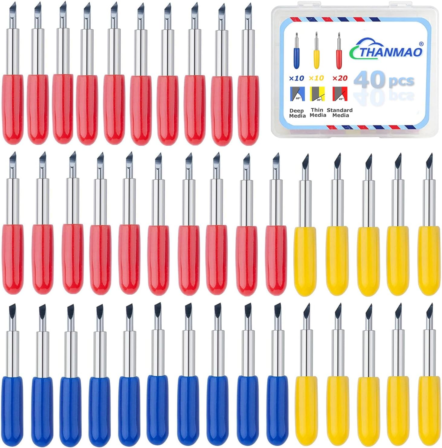 40 Pcs Replacement Blades Compatible with Explore Air 2/Air 3 /Maker/Maker 3/4 Cutting Machines - includ 10PCS Fine-Point Blades, 20PCS Standard Blaeds and 10PCS Deep Cutting Blades