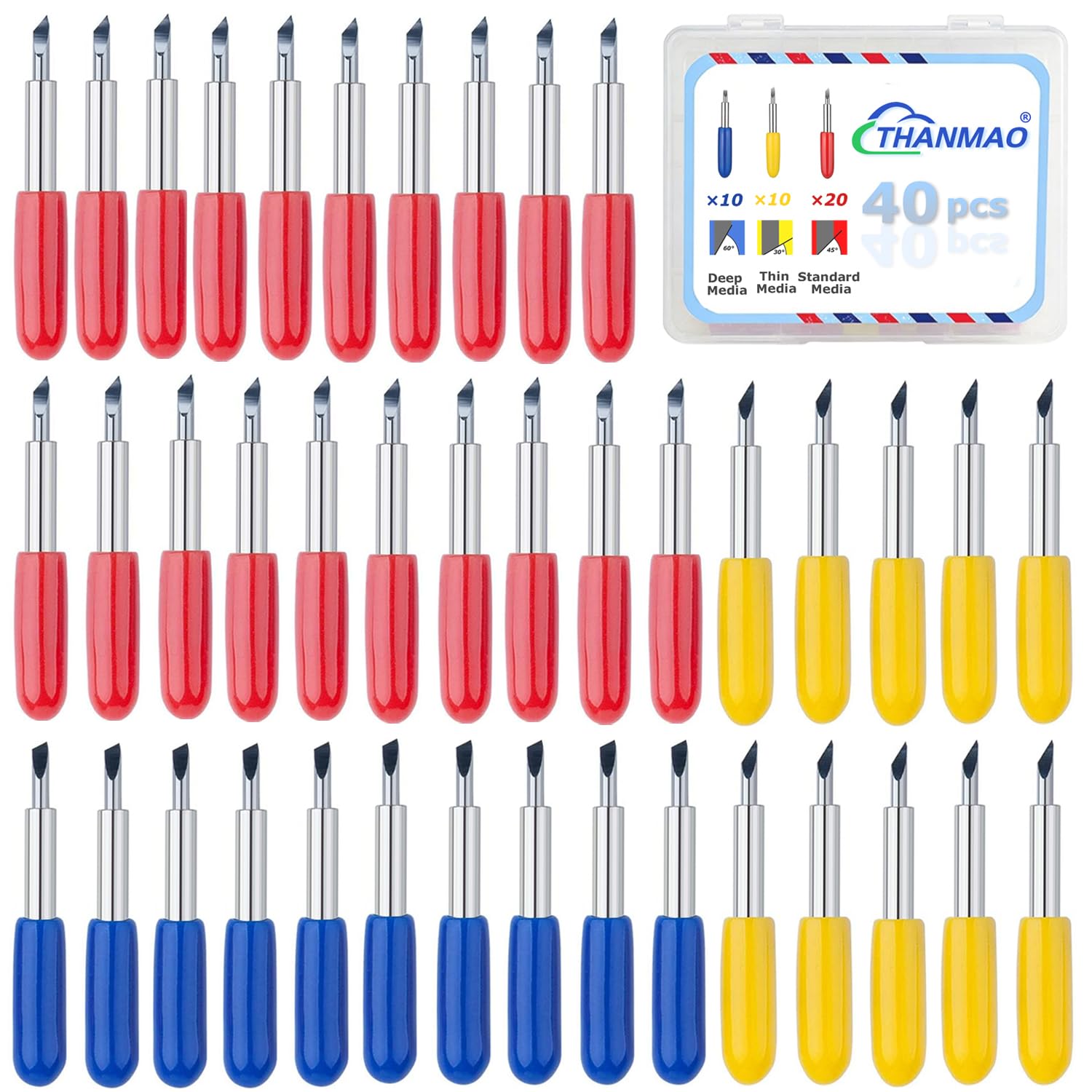 THANMAO 40 Pcs Standard Replacement Blades Compatible with Explore Air 2/Air 3/Explore 4/Maker/Maker 3/Maker 4 Cutting Machines (Red 45 Degree Standard Fine Point Blades)