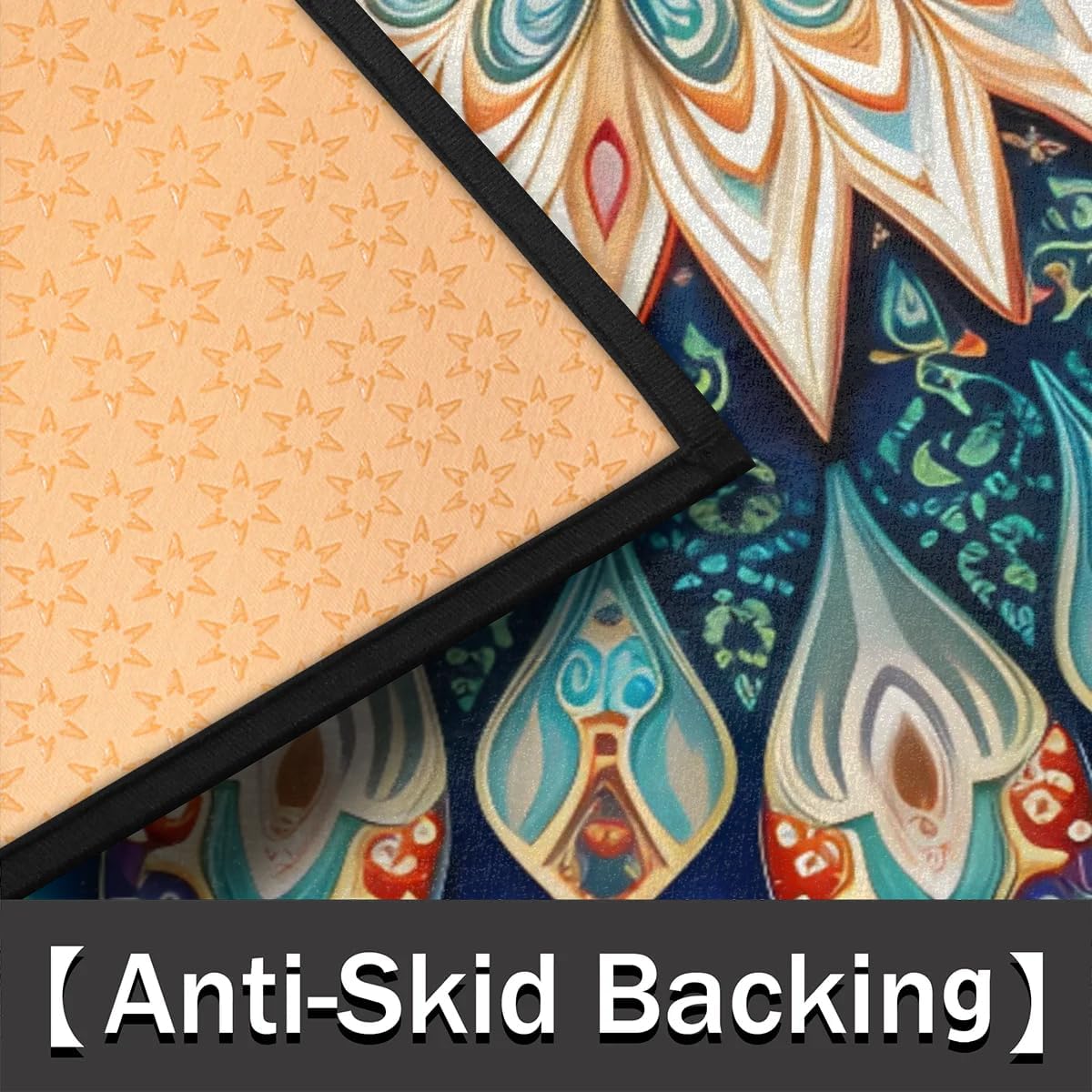 Half Round Door Mat Ethnic Mandala Colorful Flower Non-Slip Semi Circle Area Rug Washable Half Moon Hearth Rugs for Indoor Outdoor Bathroom Kitchen Patio Runner Mat Laundry Room Home Decoration