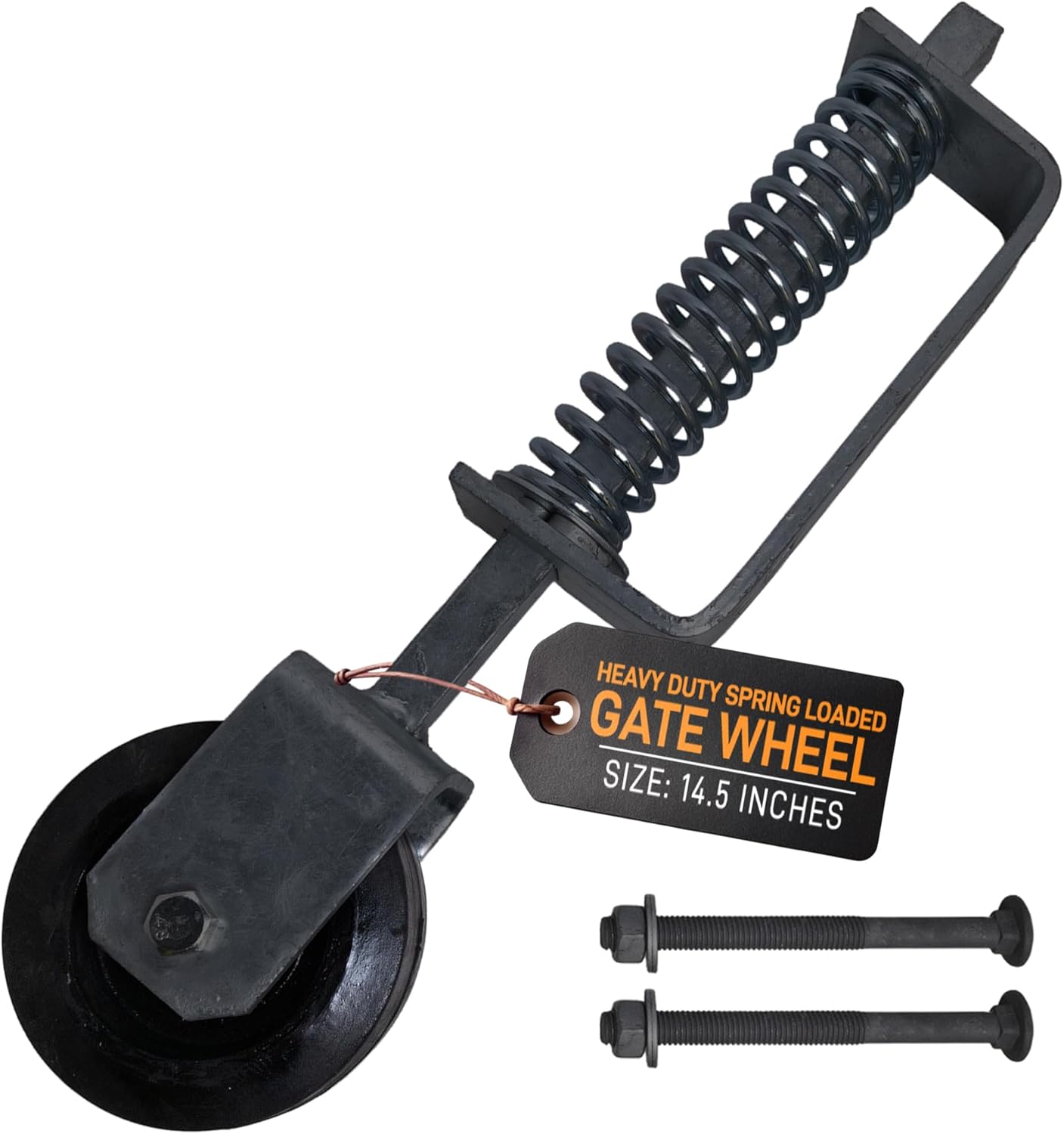 GATEMATE® 5813683 Spring Loaded Gate Wheel | 14 1/2" (368mm) Black Finish | Heavy-Duty Gate Support with Smooth Operation | Weather-Resistant Finish | Includes Fittings for Easy Installation