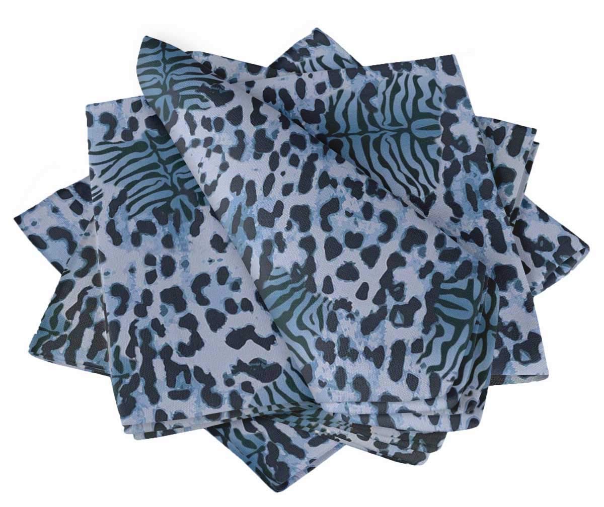 Serviette de table en lin bleu léopard et tigre S4Sassy 45x45 cm - Lot de 6